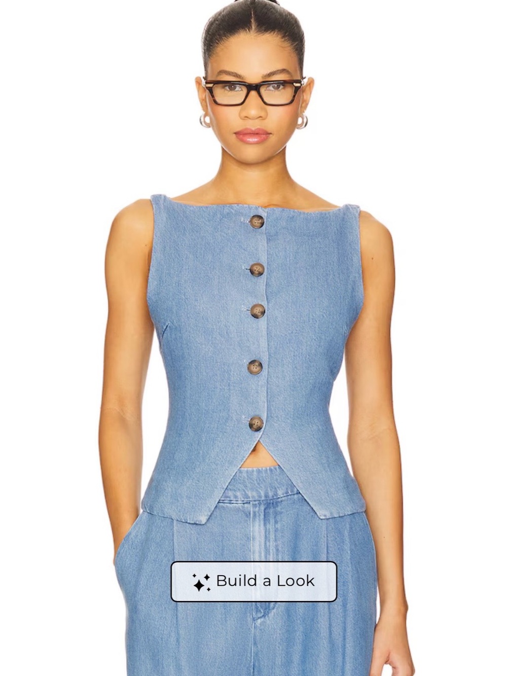 Light Wash Denim Button Front Shell Top